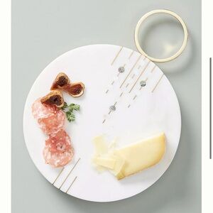Anthropologie Cheese Board Marble Brass Mother of Pearl Abalone Charcuterie Tray